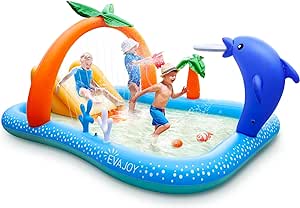 Amazon.com: Kiddie Pool,Evajoy Inflatable Play Center Kiddie Pool with Slide, Wading Lounge Kids Pool, Coconut Palm Sprinkler, Ball Toss Game for Toddler, Kid Children, Garden Backyard Water Park, 