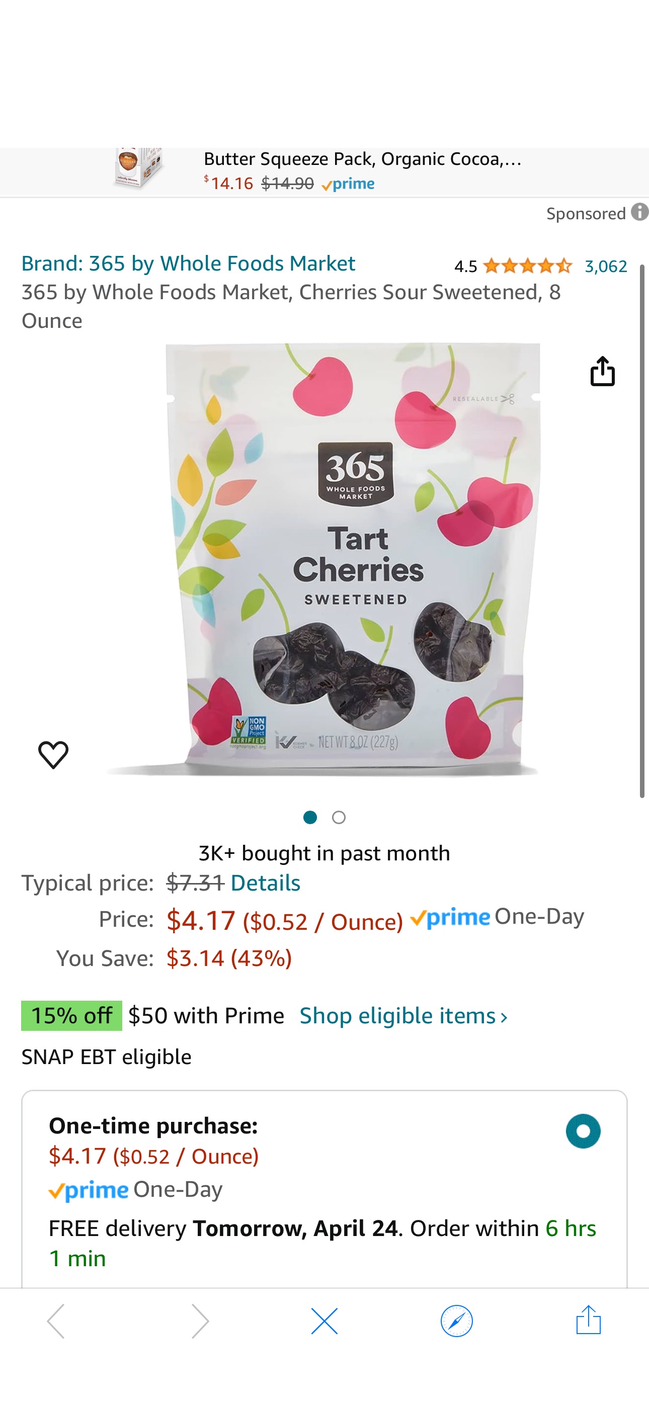 Amazon.com : 365 by Whole Foods Market, Cherries Sour Sweetened, 8 Ounce : Grocery & Gourmet Food
