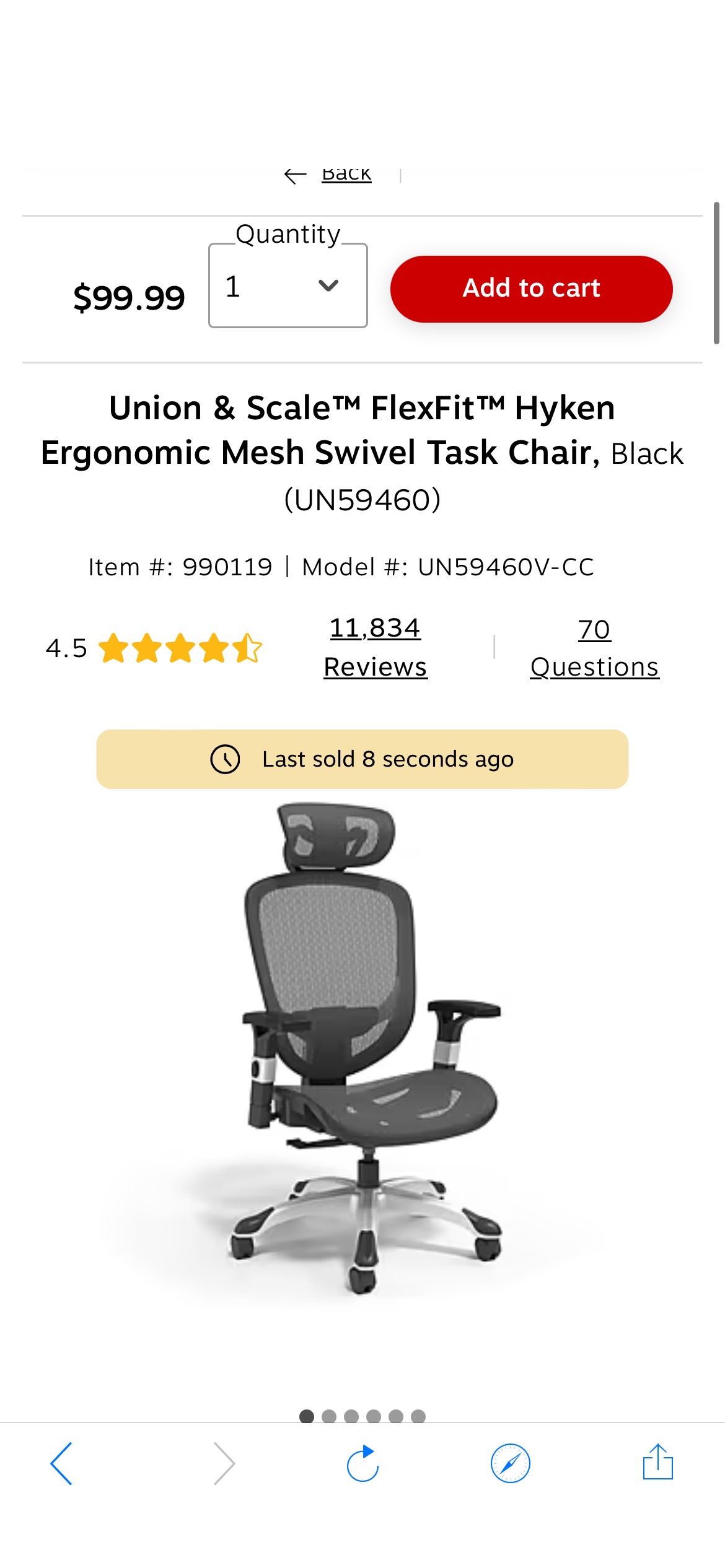 Union & Scale™ FlexFit™ Hyken Ergonomic Mesh Swivel Task Chair, Black (UN59460) | Staples