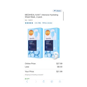 $21.99 MEDIHEAL N.M.F. Intensive Hydrating Sheet Mask, 2-pack | Costco 美迪惠尔面膜2盒