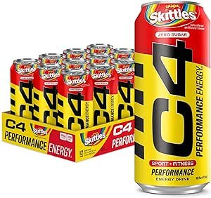 CellucorEnergy Drink, Skittles, Carbonated Sugar Free Pre Workout Performance Drink with no Artificial Colors or Dyes, 16 Oz, Pack of 12