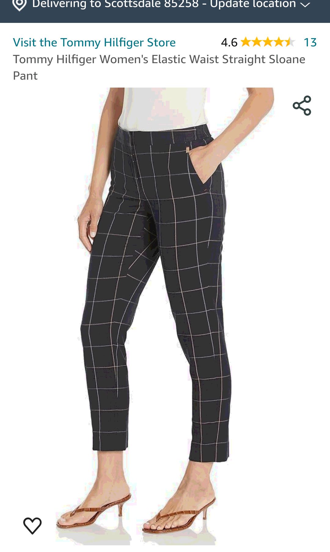 Tommy Hilfiger Women's Elastic Waist Straight Sloane Pant, Midnight/Grey Mutli, 10 at Amazon Women’s Clothing store