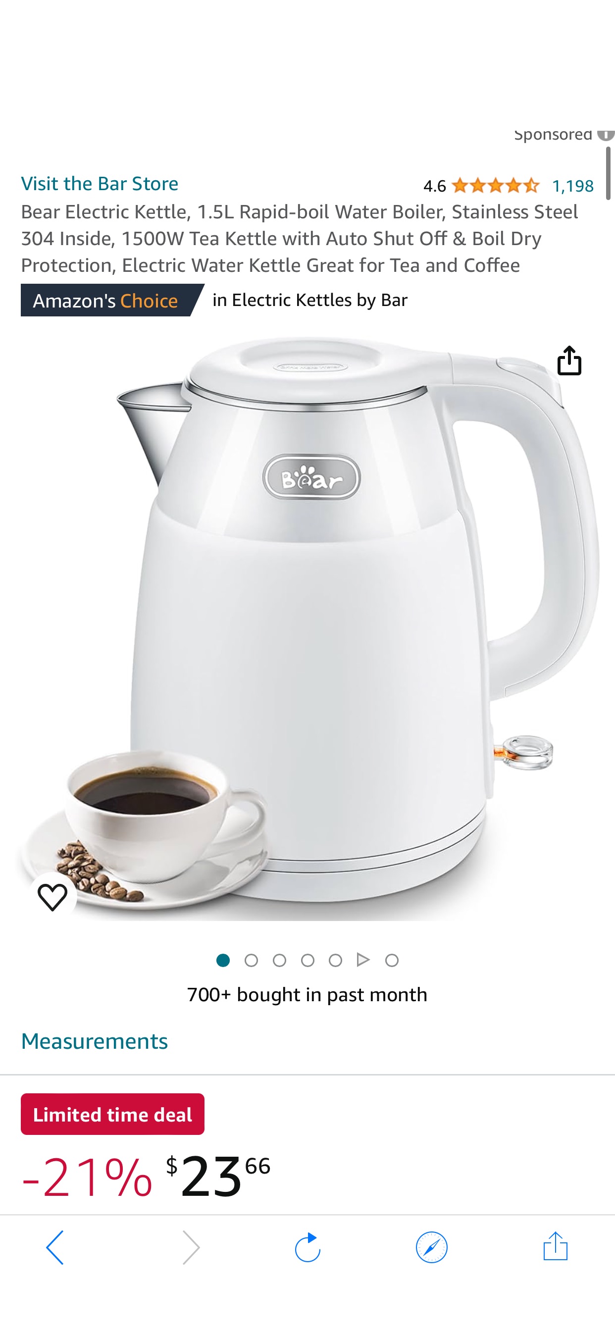 Amazon.com: Bear Electric Kettle, 1.5L Rapid-boil Water Boiler, Stainless Steel 304 Inside, 1500W Tea Kettle with Auto Shut Off & Boil Dry Protection, Electric Water Kettle Great for Tea and Coffee: H