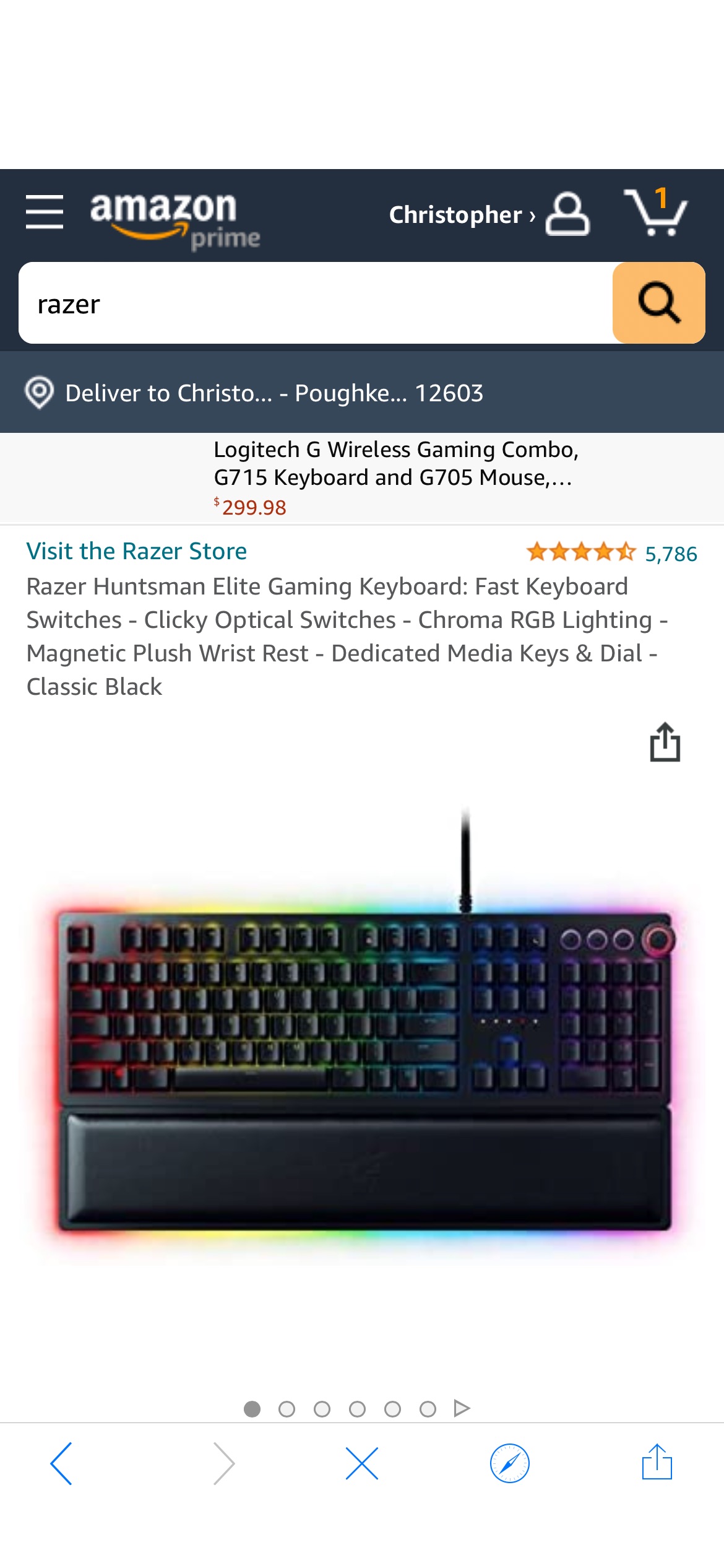 Amazon.com: Razer Huntsman Elite Gaming Keyboard: Fast Keyboard Switches - Clicky Optical Switches - Chroma RGB Lighting - Magnetic Plush键盘