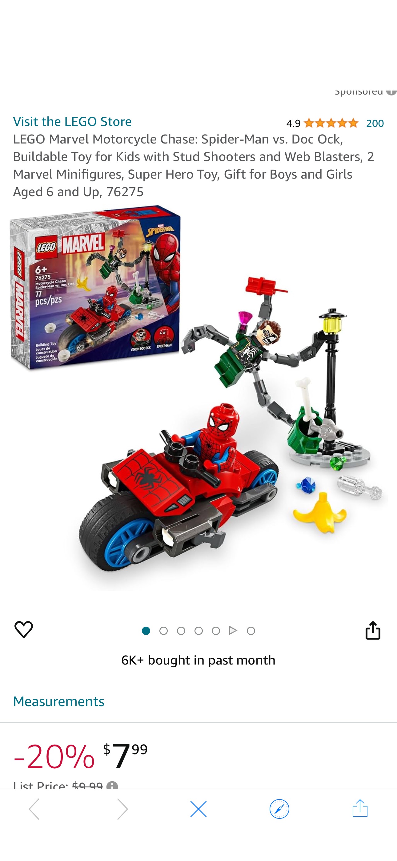 Amazon.com: LEGO Marvel Motorcycle Chase: Spider-Man vs. Doc Ock, Buildable Toy for Kids with Stud Shooters and Web Blasters, 2 Marvel Minifigures, Super Hero Toy, Gift for Boys and Girls Aged 6 and U
