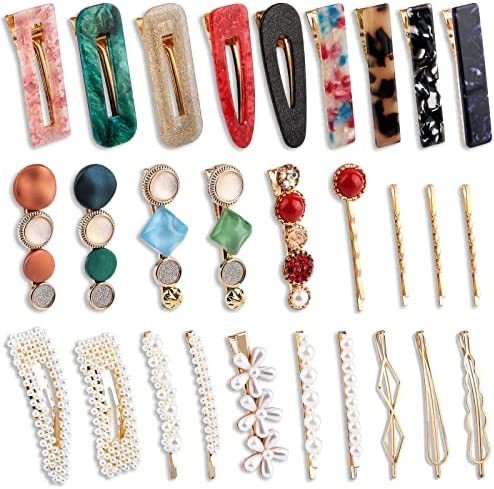 Pearl Hair Clips Accessories for Women Girls, 28PCS Cute Acrylic Resin Gold Barrettes Bobby Hair Pins, Weddings Hairpins Accessories Macaron Hair Pins Headwear Styling Tools Gifts (28PCS)