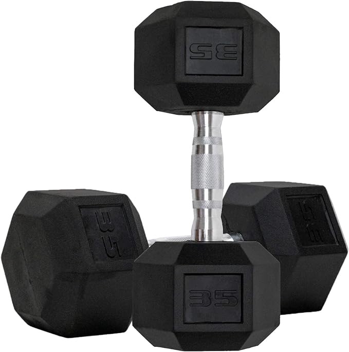 Amazon.com : Dumbbells Set of 2 Hex Rubber Encased Dumbbells, Weights Dumbbells Set with Metal Handle for Exercise and Fitness (35 lb, Pair) : Sports & Outdoors