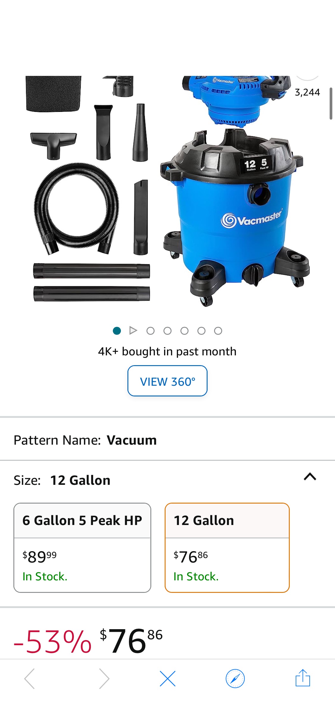 Amazon.com: Vacmaster VBV1210, 12-Gallon* 5 Peak HP** Wet/Dry Shop Vacuum with Detachable Blower, Blue