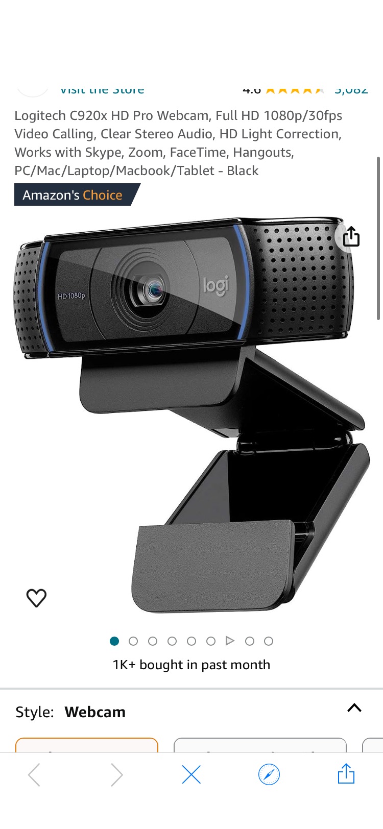 Logitech C920x HD Pro Webcam, Full HD 1080p/30fps Video Calling, Clear Stereo Audio, HD Light Correction, Works with Skype, Zoom, FaceTime, Hangouts, PC/Mac/Laptop/Macbook/Tablet - Black : Amazon.ca: 