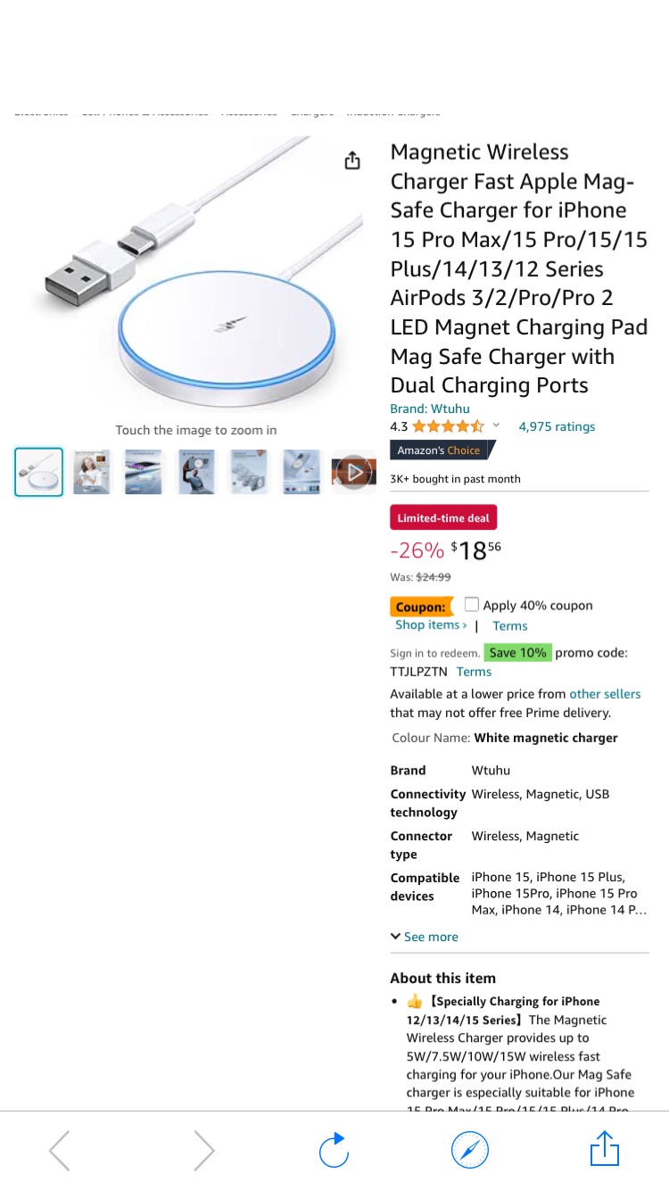 Magnetic Wireless Charger Fast Apple Mag-Safe Charger for iPhone 15 Pro Max/15 Pro/15/15 Plus/14/13/12 Series AirPods 3/2/Pro/Pro 2 LED Magnet Charging Pad Mag Safe Charger with Dual Charging Ports : 