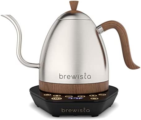 Amazon.com：Brewista Artisan电动鹅颈壶，1升，用于倒咖啡，泡茶，液晶面板，精确的数字温度选择，闪光沸腾和保暖设置（不锈钢）：家庭和厨房