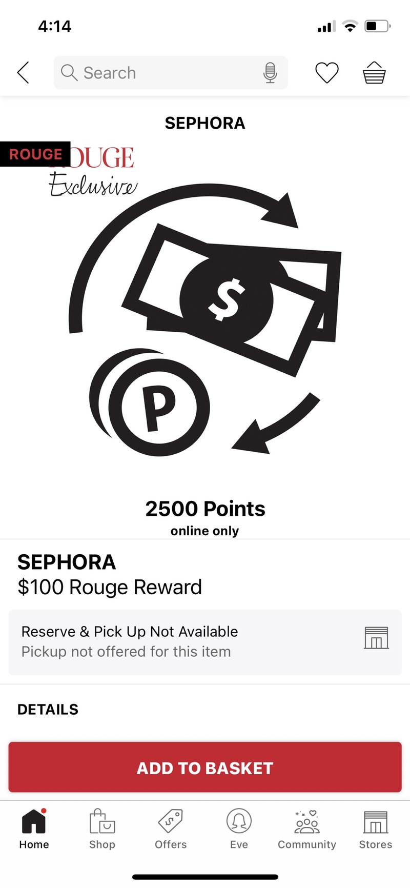Sephora｜Rouge会员2500积分换$100代金券