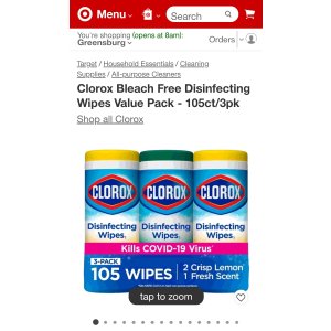 Clorox Bleach Free Disinfecting Wipes Value Pack 无漂白消毒湿巾超值包 -
购买 50 美元家庭必需品即可获得 15 美元 Target 礼品卡