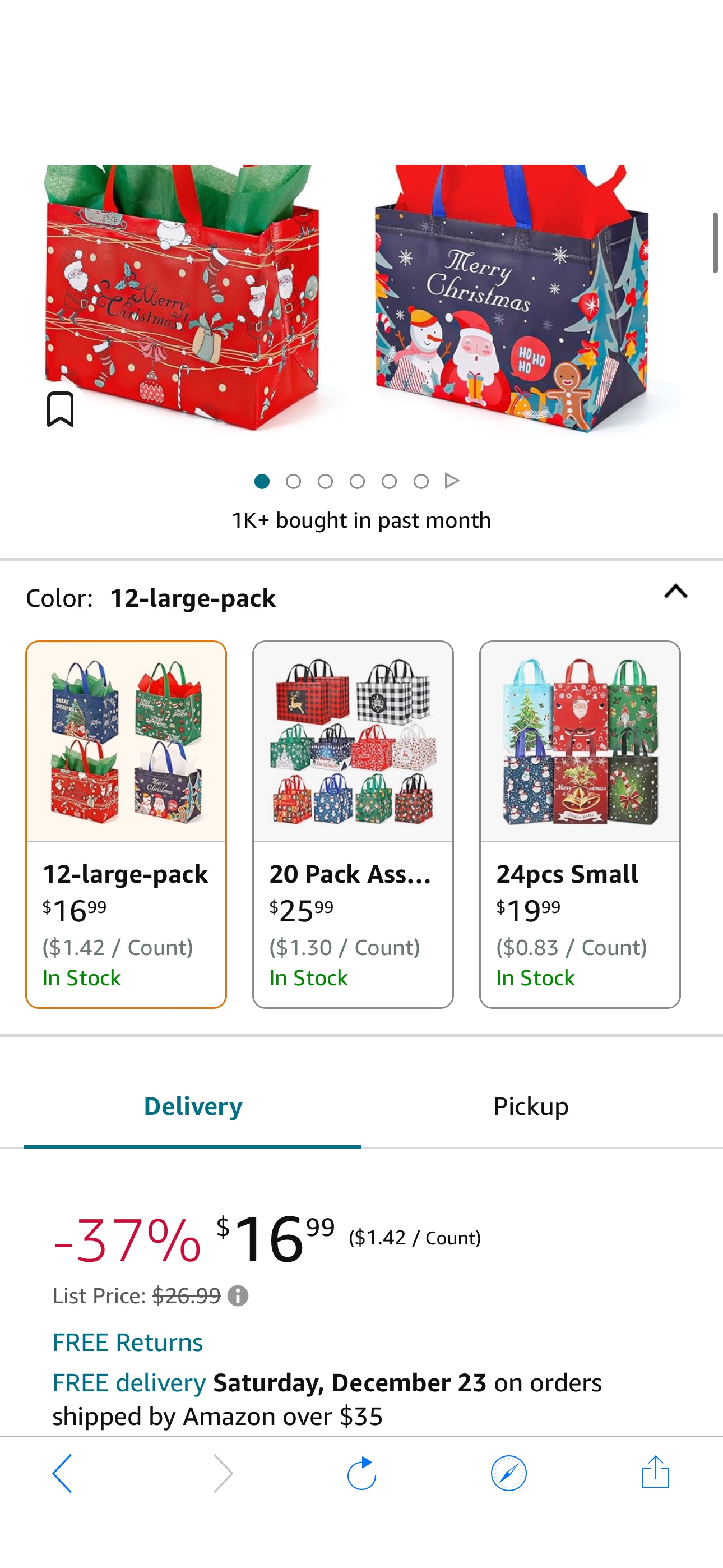 Amazon.com: YANGTE 12 Pack Large Christmas Gift Bag Reusable Tote Bags with Handle, Non-Woven Christmas Bag for Holiday Xmas Event Party : Health & Household