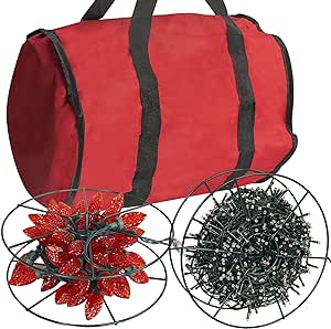 Amazon.com: Dazzle Bright Christmas Lights Storage Bags, 3 Metal Reels to Store Holiday Christmas String Lights, Red Tear Proof Oxford Fabric Zip up Bag with Reinforced Handles : Home &amp; Kitchen