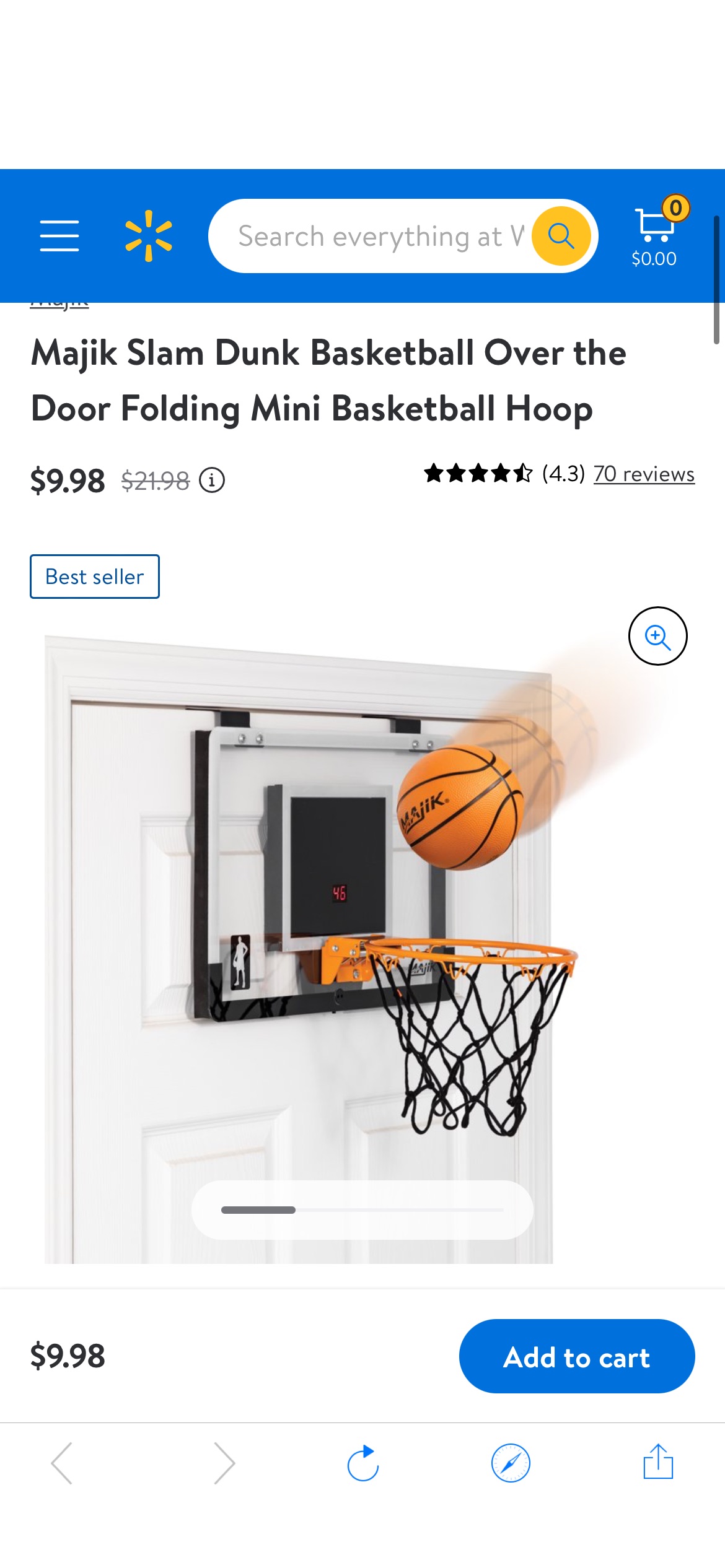 Majik Slam Dunk Basketball Over the Door Folding Mini Basketball Hoop 篮球架