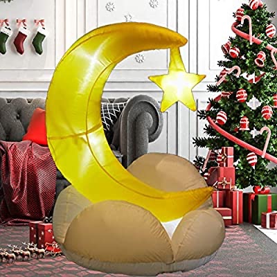 Amazon.com: PRAISUN 4Ft Inflatable Yard Decor, Blow Up Lighted Cloud with Moon, Outdoor Indoor Holiday Decorations with LED Lights for Home Lawn: Garden & Outdoor Amazon.com：带月亮的充气彩云，带LED灯的户外室内节日装饰品