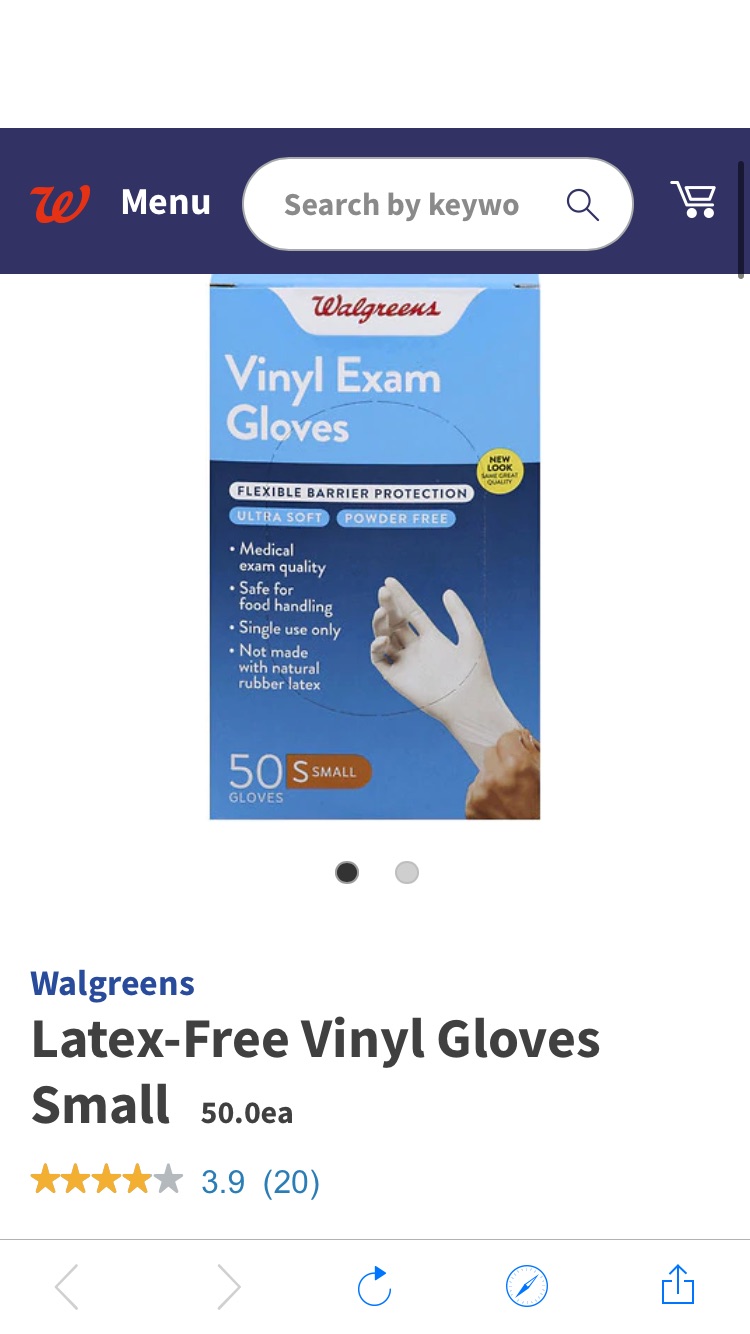 Walgreens Latex-Free Vinyl Gloves 一次性手套小号 50只