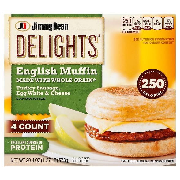Jimmy Dean Delights Turkey Sausage, Egg Whites, 和 Cheese Frozen English