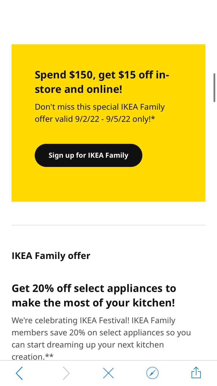 Ikea宜家全场满$150立减$15