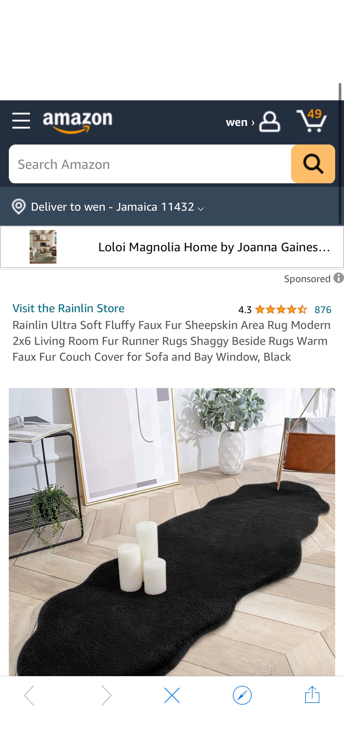 Amazon.com: Rainlin Ultra Soft Fluffy Faux Fur Sheepskin Area Rug Modern 2x6 Living Room Fur Runner Rugs Shaggy Beside Rugs Warm Faux Fur Couch Cover for Sofa and Bay Window, Black : Home & Kitchen