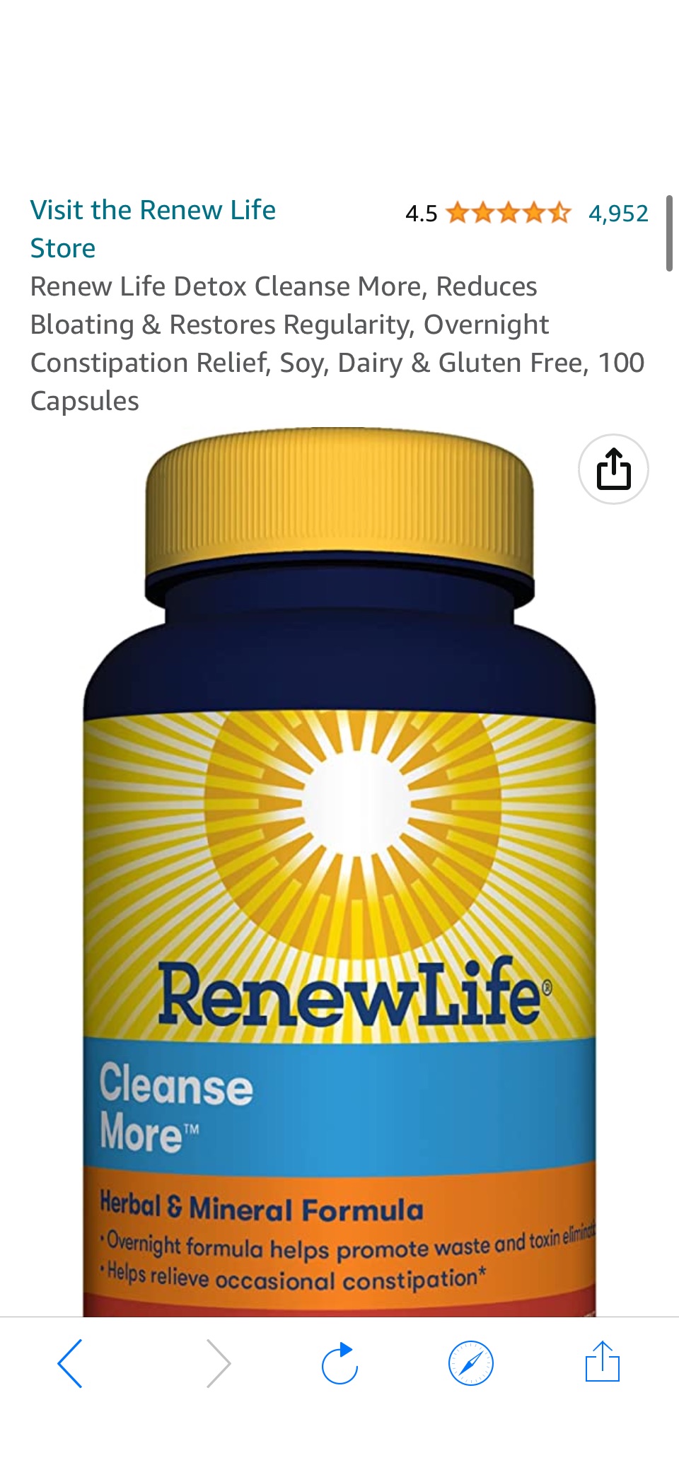 Amazon.com: Renew Life Detox Cleanse More, Reduces Bloating & Restores Regularity, Overnight Constipation Relief, Soy, Dairy & Gluten Free, 100 Capsules : Health & Household原价29.99
