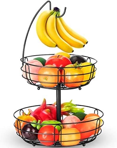 Bextsrack 2 Tier Fruit Basket Bowl with Banana Hanger