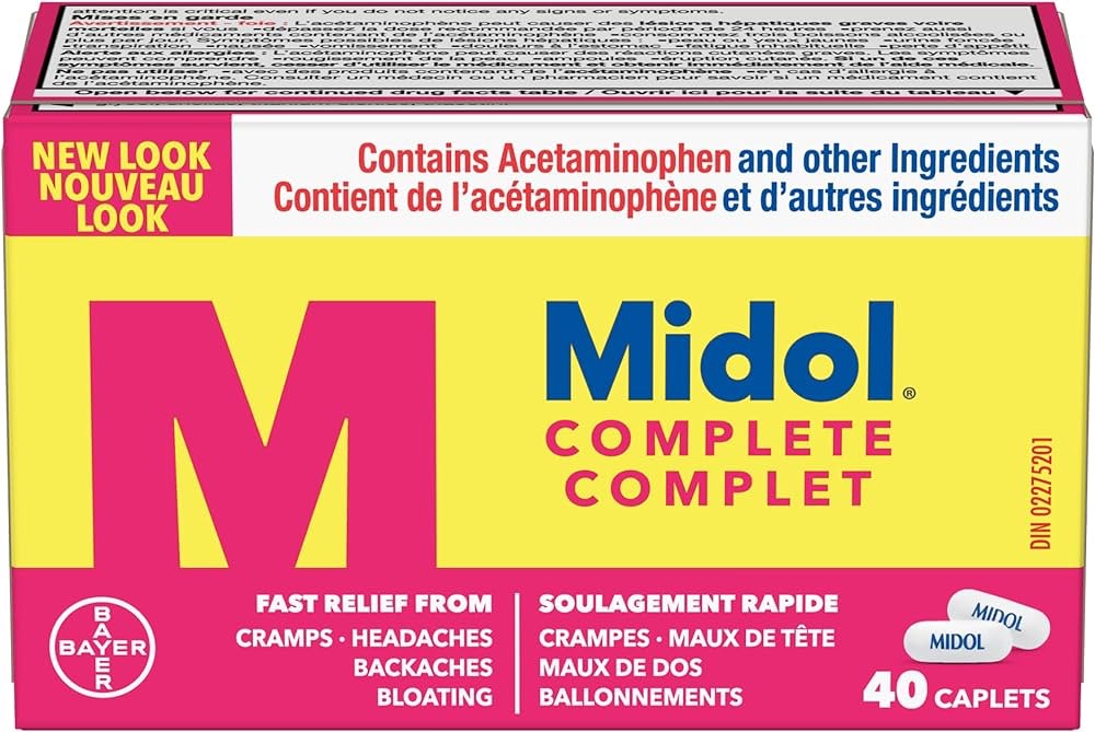 Midol Complete Pain Reliever, Fast Multi-Symptom Period pain relief from Cramps, Headache, Backaches and Bloating (40 Caplets) : Amazon.ca: Health & Personal Care