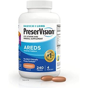 Bausch + Lomb PreserVision AREDS Eye Vitamin & Mineral Supplement Tablets, 240 Count Bottle