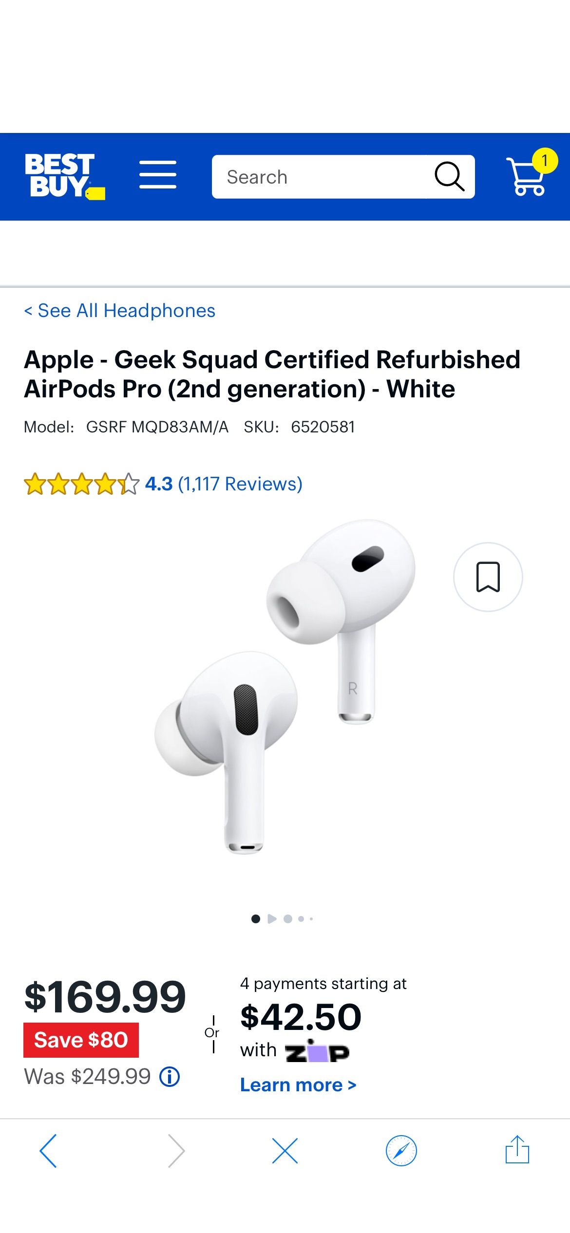 Apple Geek Squad Certified Refurbished AirPods Pro (2nd generation) White GSRF MQD83AM/A - Best Buy