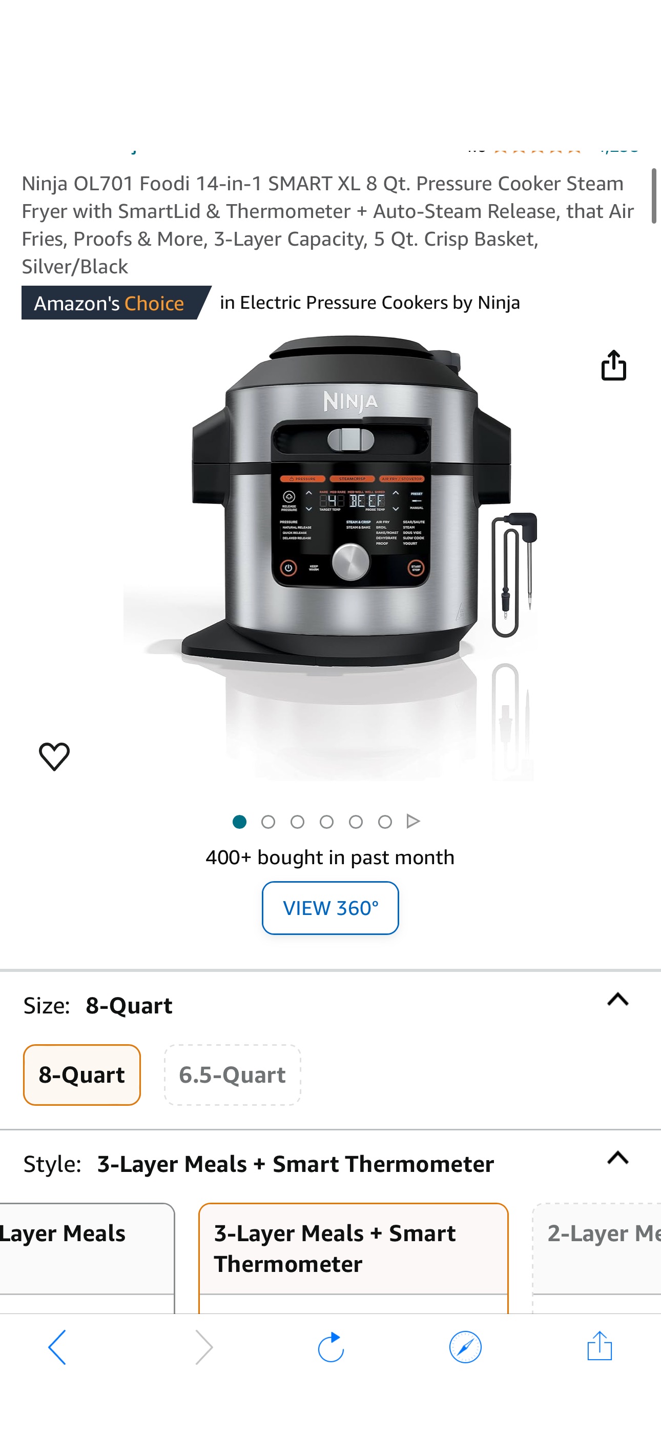 Amazon.com: Ninja OL500 Foodi 6.5 Qt. 14-in-1 Pressure Cooker Steam Fryer with SmartLid, that Air Fries, Proofs & More, with 2-Layer Capacity, 4.6 Qt. Crisp Plate & 25 Recipes, Silver/Black