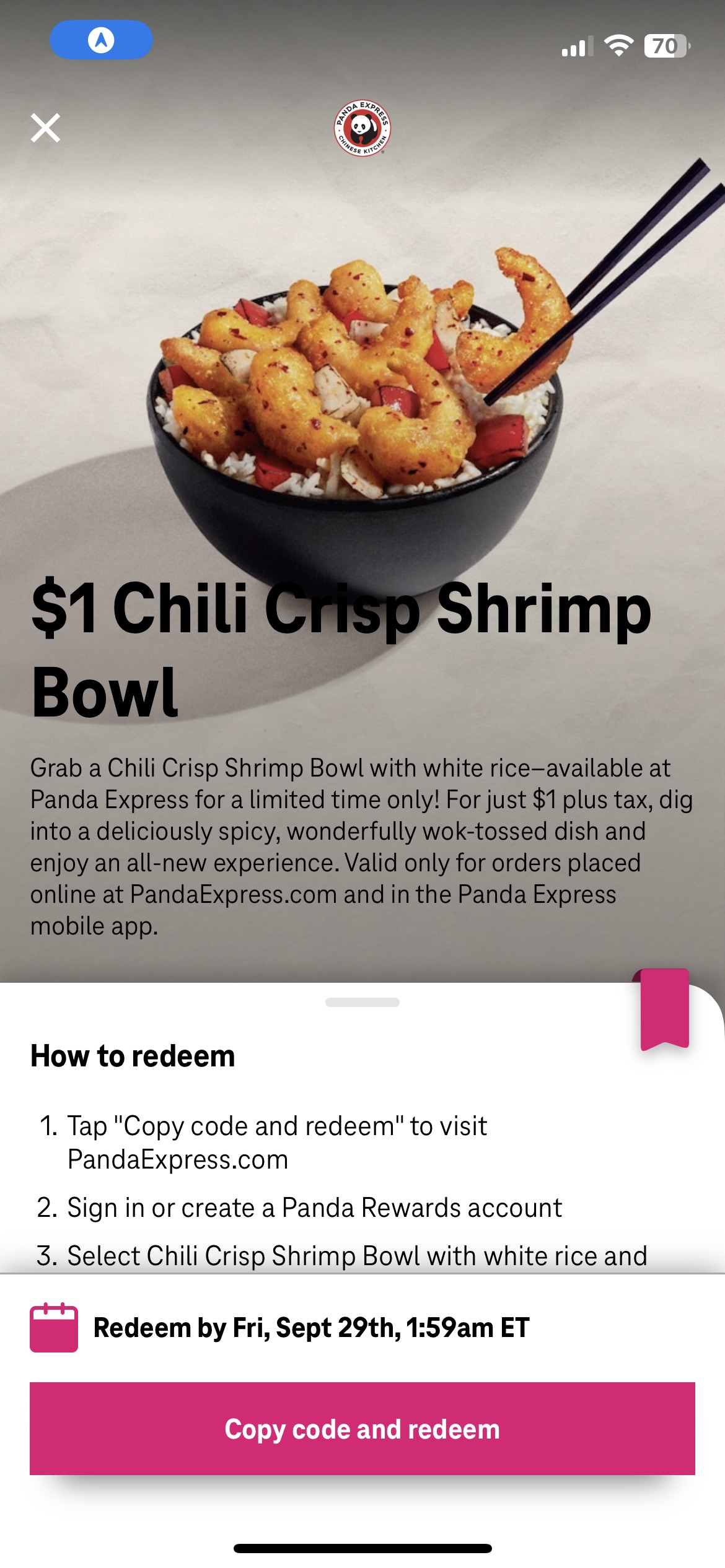 T mobile Tuesday $1 panda shrimp bowl