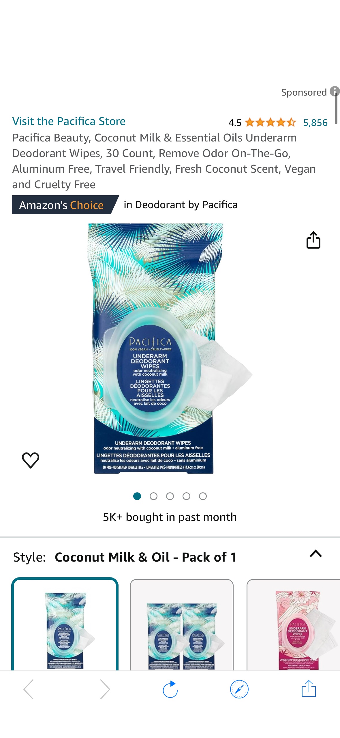Amazon.com : Pacifica Beauty, Coconut Milk & Essential Oils Underarm Deodorant Wipes, 30 Count, Remove Odor On-The-Go, Aluminum Free, Travel Friendly, Fresh Coconut Scent, Vegan and Cruelty Free : Bea