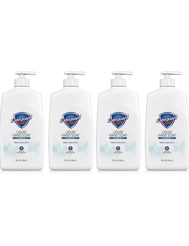 洗手液 Safeguard Liquid Hand Soap, Washes Away Bacteria, Micellar Deep Cleansing, Fresh Clean Scent, 25 Oz (Pack of 4): Beauty