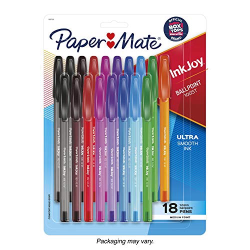 Amazon.com : Paper Mate InkJoy 100ST Ballpoint Pens, Medium Point (1.0mm), Assorted, 18 Count : Office Products