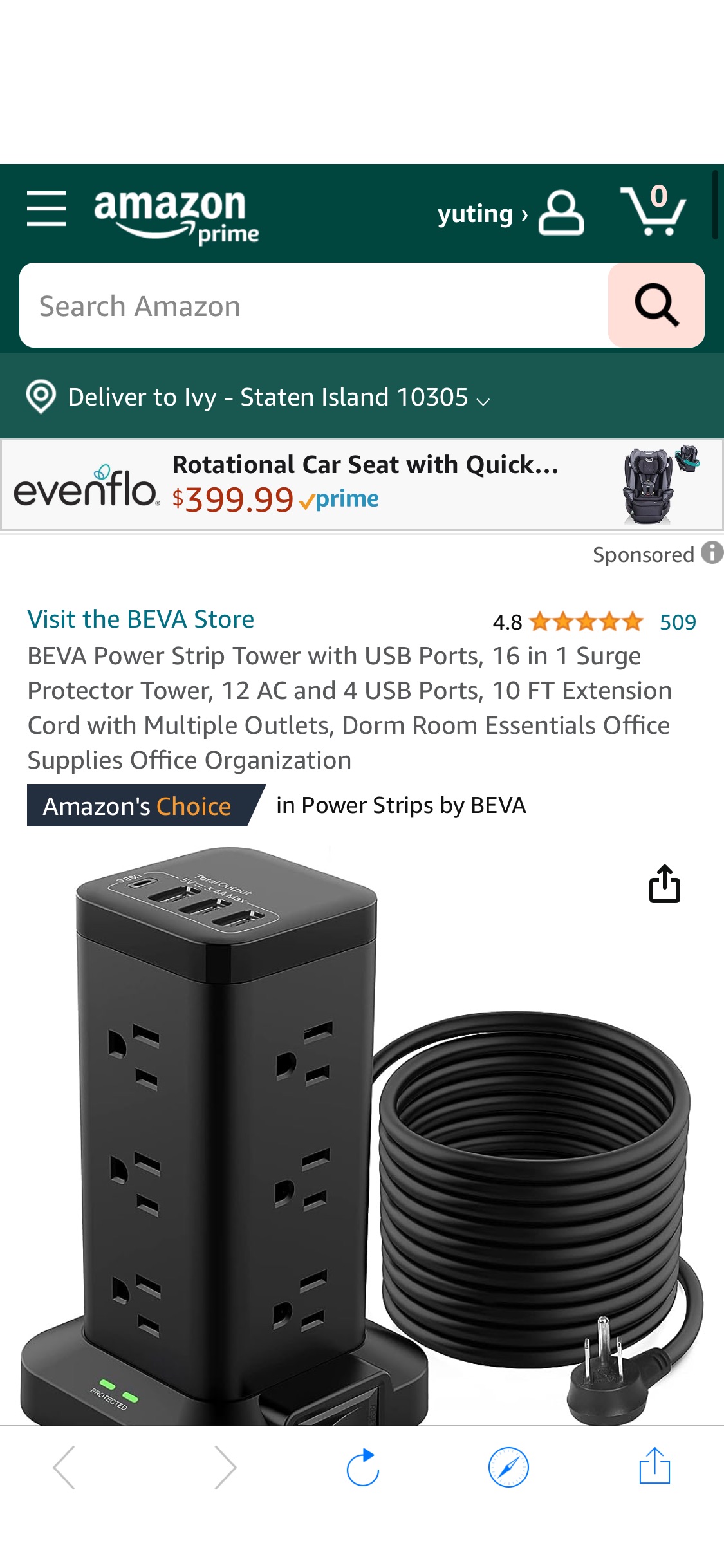 Amazon.com: BEVA Power Strip Tower with USB Ports, 16 in 1 Surge Protector Tower, 12 AC and 4 USB Ports, 10 FT Extension Cord with Multiple Outlets, Dorm Room Essentials Office Supplies Office Organiz