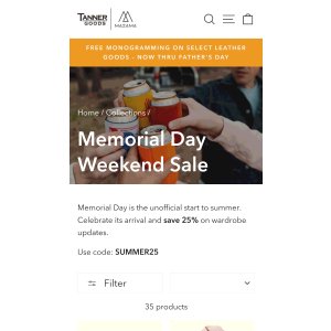 Memorial Day Weekend Sale – Tanner Goods纪念日特卖会75折,使用代码:SUMMER25