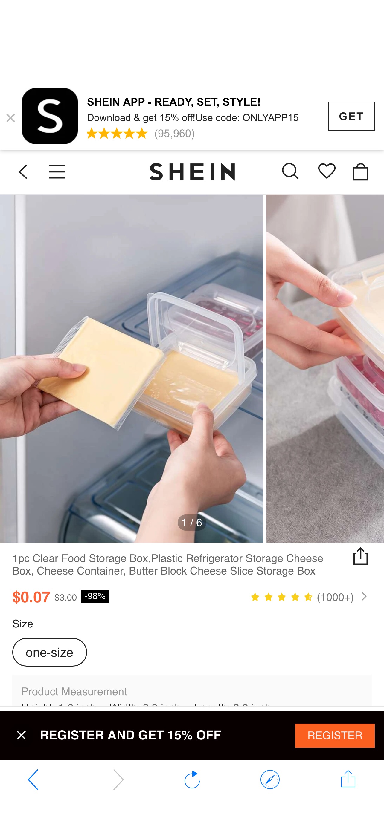 1pc Clear Food Storage Box,Plastic Refrigerator Storage Cheese Box, Cheese Container, Butter Block Cheese Slice Storage Box | SHEIN USA