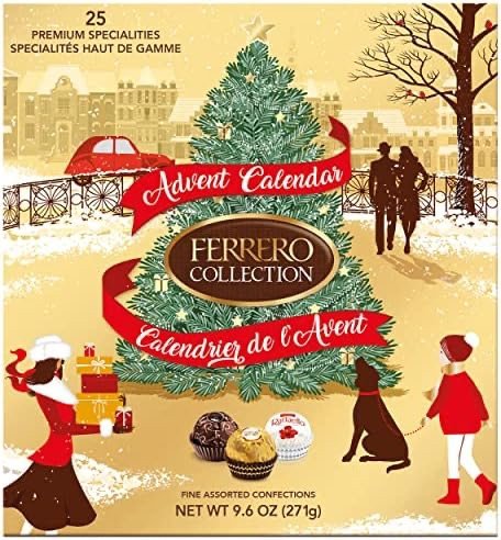 Collection 2023 Advent Calendar, 25 Piece Premium Gourmet Assorted Chocolate, Hazelnut Milk Chocolate, Dark Chocolate and Coconut