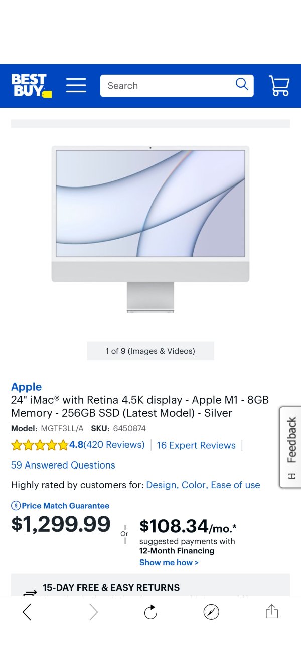 24" iMac® with Retina 4.5K display Apple M1 8GB Memory 256GB SSD (Latest Model) Silver MGTF3LL/A - Best Buy台式电脑