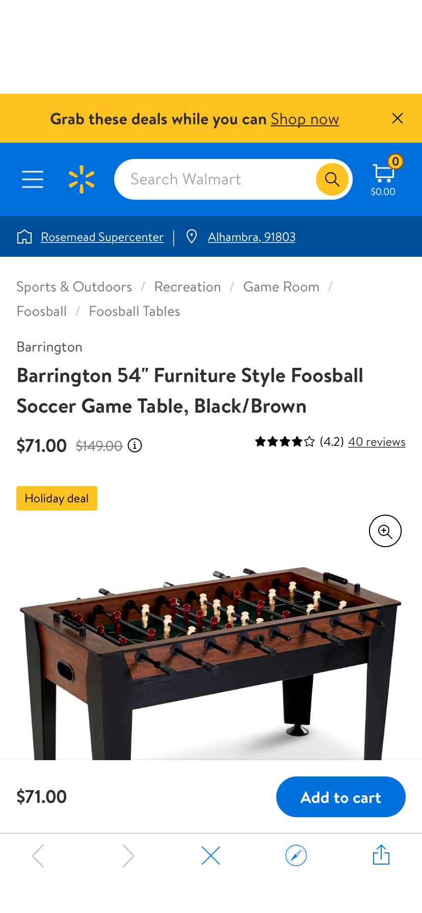 Barrington 54" Furniture Style Foosball Soccer Game Table, Black/Brown - Walmart.com桌上足球