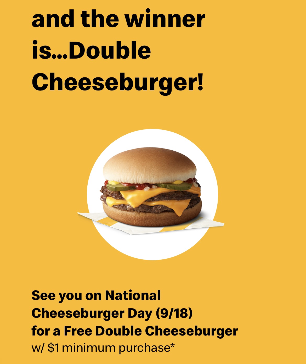 McDonald’s 國家漢堡日 消費滿$1 送雙芝士漢堡