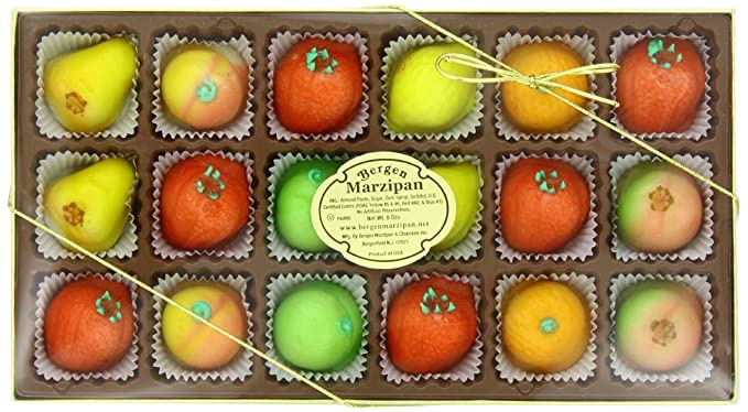 Amazon.com : Bergen Marzipan M-1 Assorted Fruit, 8 Ounce : Fruit Flavored Candies : Grocery & Gourmet Food Bergen Marzipan 综合水果口味糖果 水果造型 18颗装，