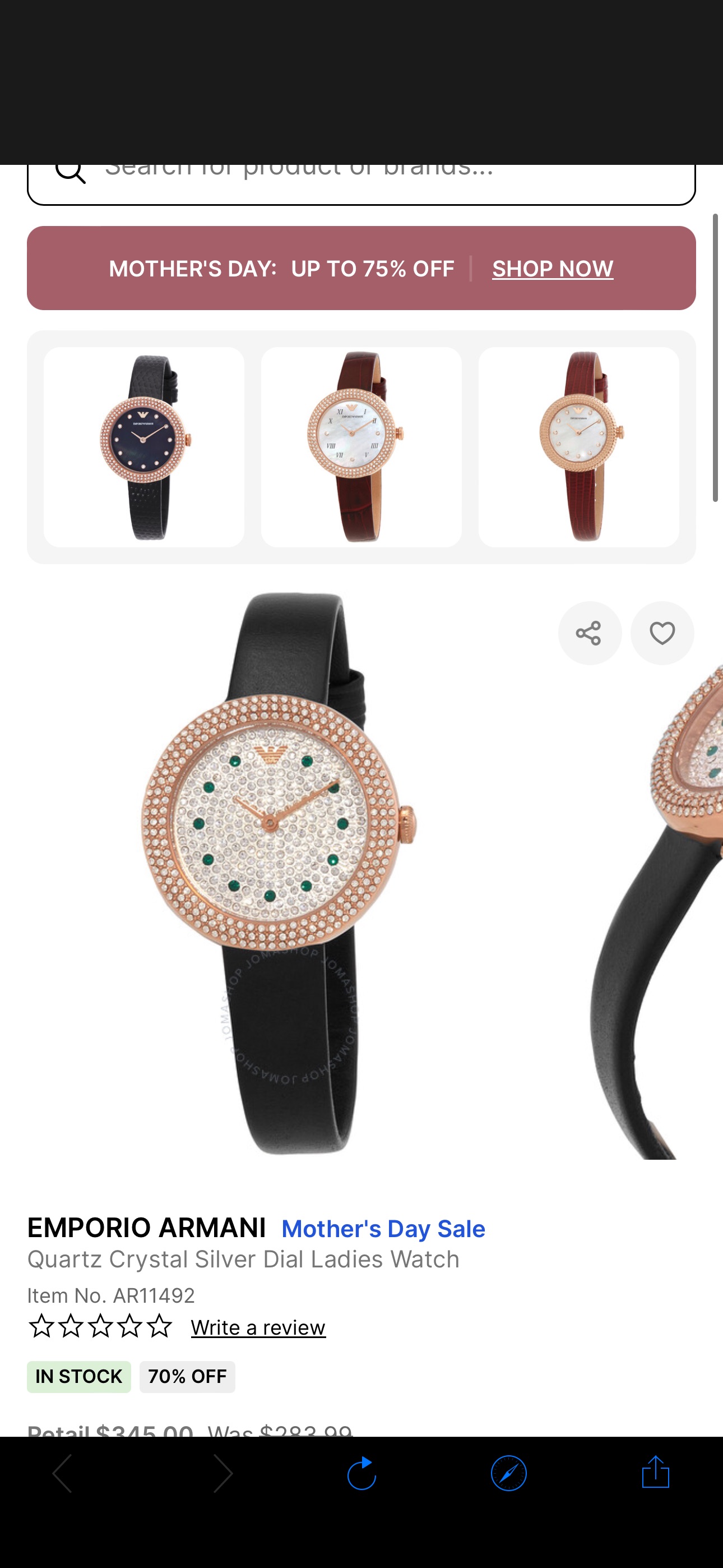 Emporio Armani Quartz Crystal Silver Dial Ladies Watch AR11492 723763307352 - Watches - Jomashop