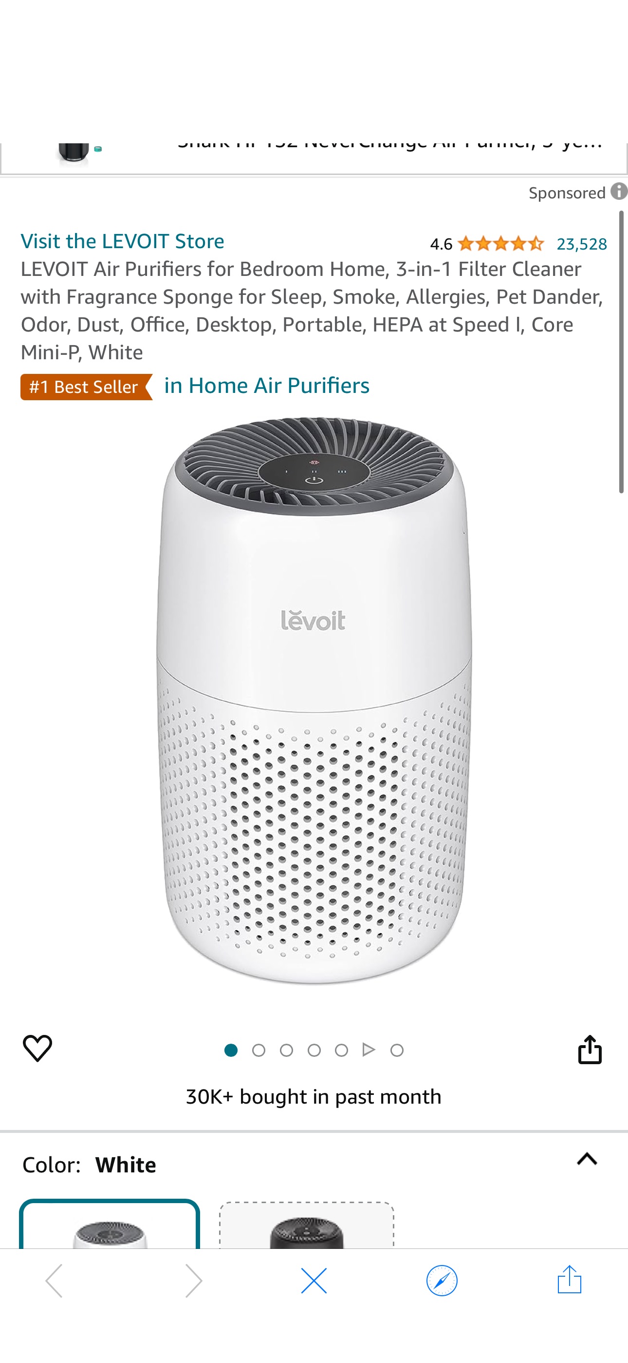 Amazon.com: LEVOIT Air Purifiers for Bedroom Home, 3-in-1 Filter Cleaner with Fragrance Sponge for Sleep, Smoke, Allergies, Pet Dander, Odor, Dust, Office, Desktop, Portable, HEPA at Speed Ⅰ, Core Min