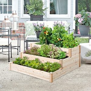 TMEE 3 Tier Raised Garden Bed Outdoor Elevated Planter Box Wooden for Vegetables Flowers Herbs Fruits