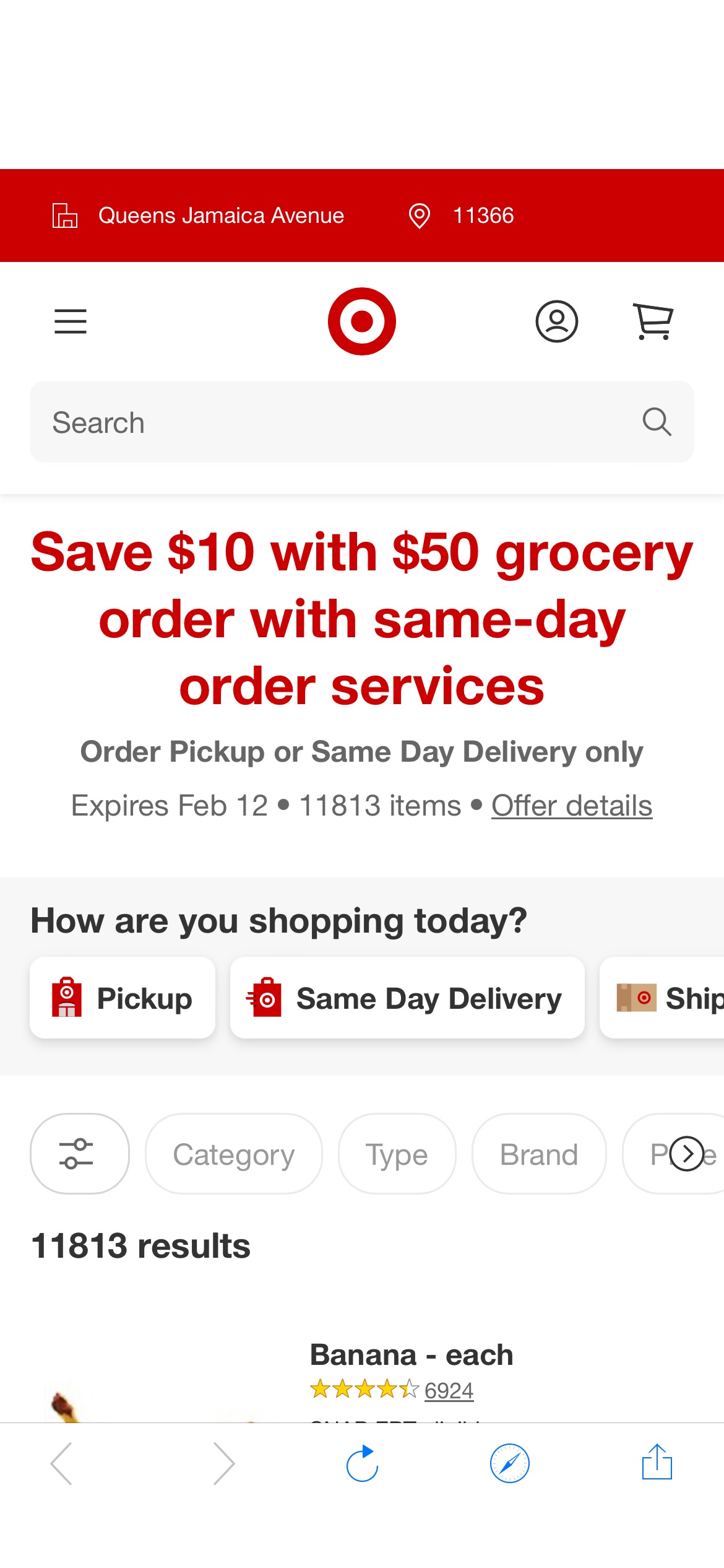 Target : grocery 买$50减$10