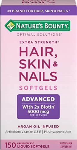 Amazon.com: Nature's Bounty Advanced Hair, Skin & Nails, Argan-Infused Vitamin Supplement with Biotin and Hyaluronic Acid, 150 Rapid Release Softgels : Health & Household