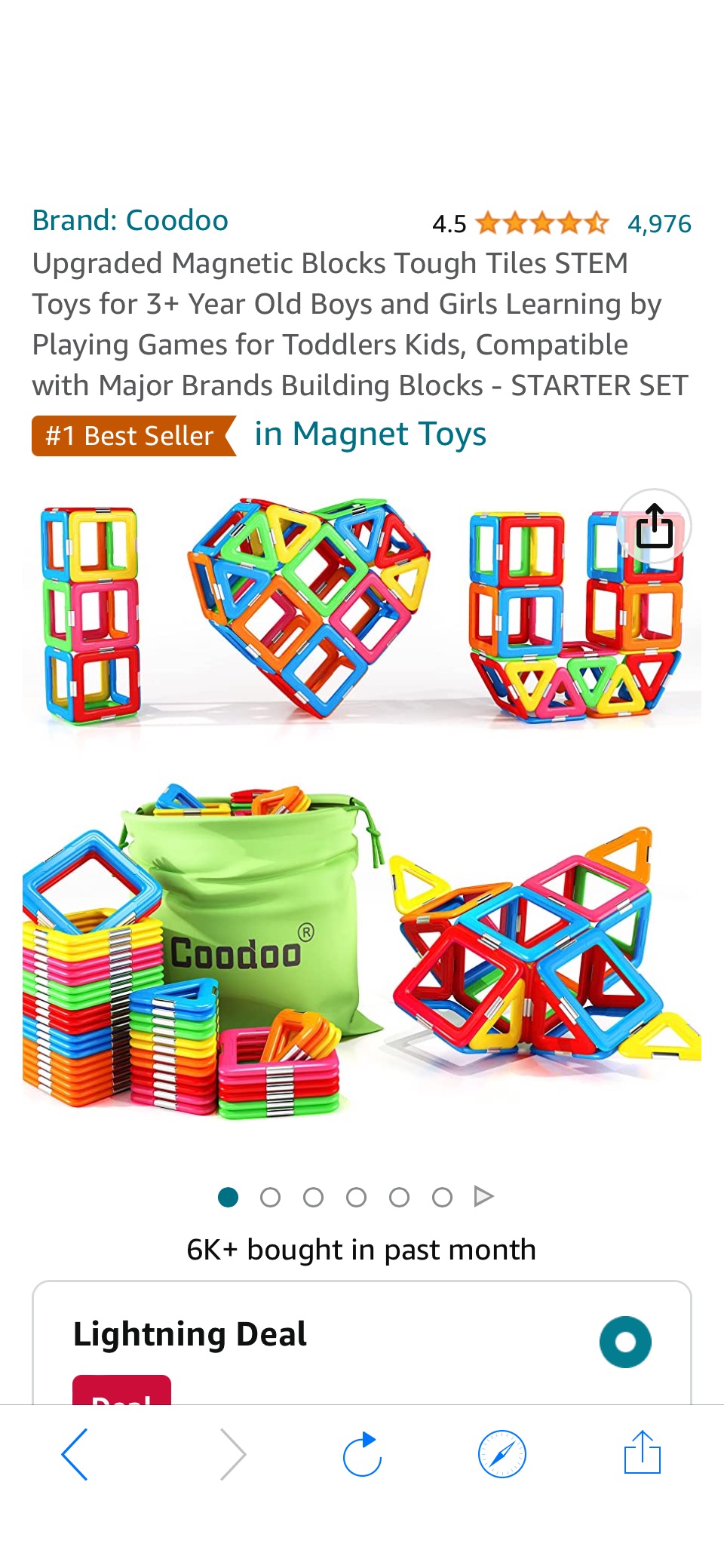 Amazon.com: Upgraded Magnetic Blocks Tough Tiles STEM Toys for 3+ Year Old Boys and Girls Learning by Playing Games for Toddlers Kids, Compatible with Major Brands Building Blocks - STARTER SET : Toys & Games原价32.99