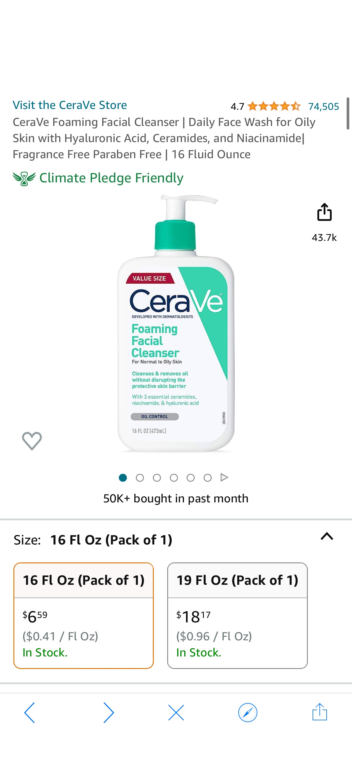 Amazon.com: CeraVe Foaming Facial Cleanser | Daily Face Wash for Oily Skin with Hyaluronic Acid, Ceramides, and Niacinamide| Fragrance Free Paraben Free | 16 Fluid Ounce :洗面奶